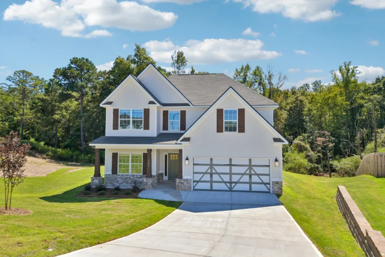 Front exterior of the Hawthorn plan at 221 Meadows Lane, Bonaire, GA