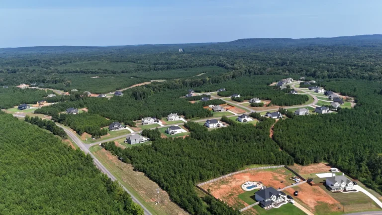 Aerial view of a new home community in Harris County, Georgia